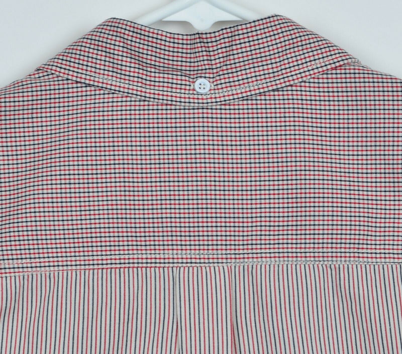 AG Adriano Goldschmied Men's XL Red Navy Blue Check Colorblock Button-Down Shirt