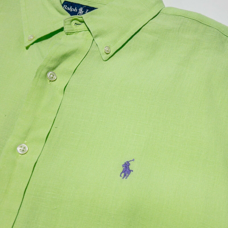 Polo Ralph Lauren Linen Shirt Lime Green Button-Down Men's Large