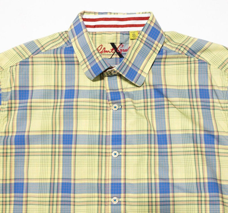 Robert Graham X Flip Cuff Shirt XL Tailored Fit Men's Short Sleeve Yellow Plaid