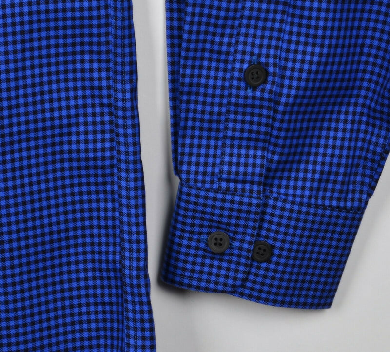 Orvis Men's Medium Wrinkle Free Buffalo Check Blue Black Button-Down Shirt