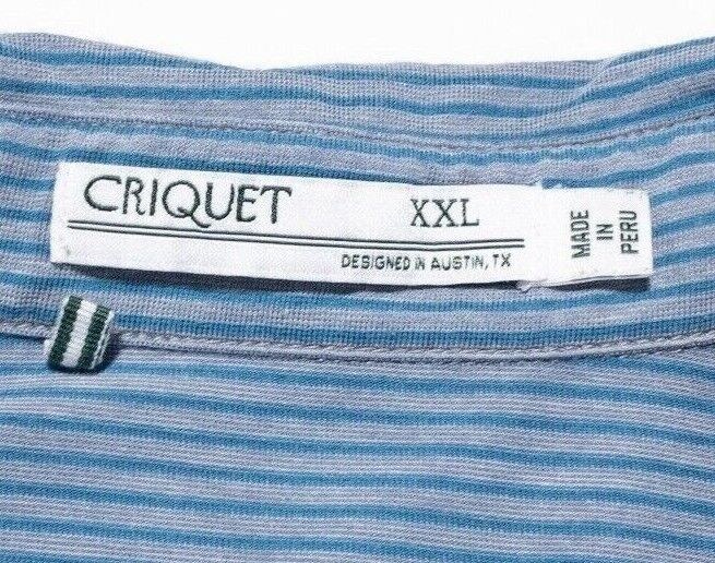 Criquet Shirt XXL Men's Polo Blue Striped Short Sleeve Polyester Cotton Stretch