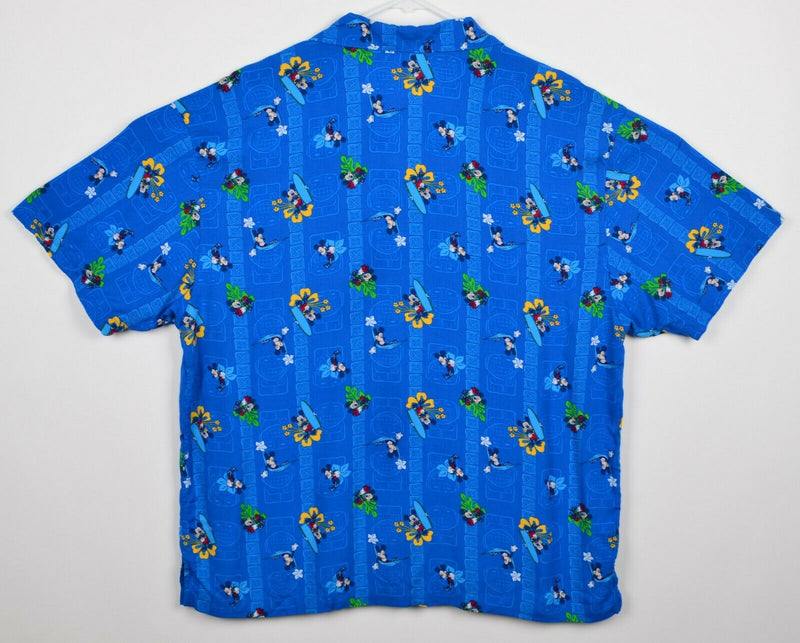 Disney Store Men's Sz Large Mickey Mouse Surfing Rayon Hawaiian Aloha Shirt