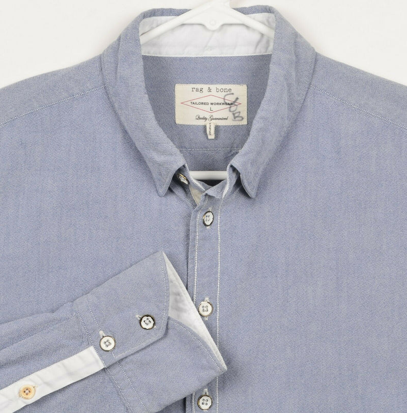Rag & Bone Men's Sz Large Blue Tailored Workwear Long Sleeve Button-Front Shirt