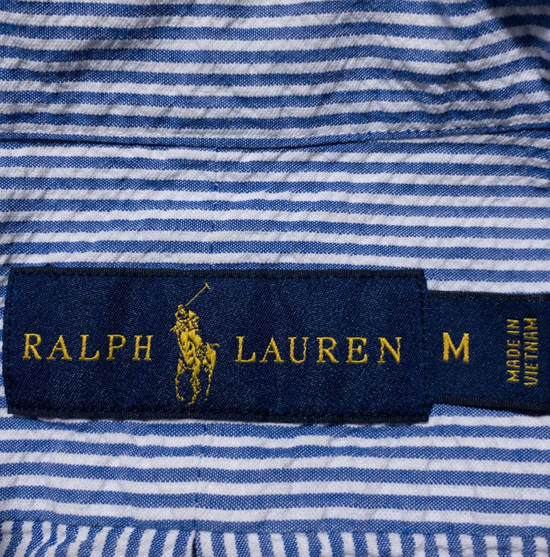 Polo Ralph Lauren Seersucker Shirt Men's Medium Button-Down Blue Striped Preppy