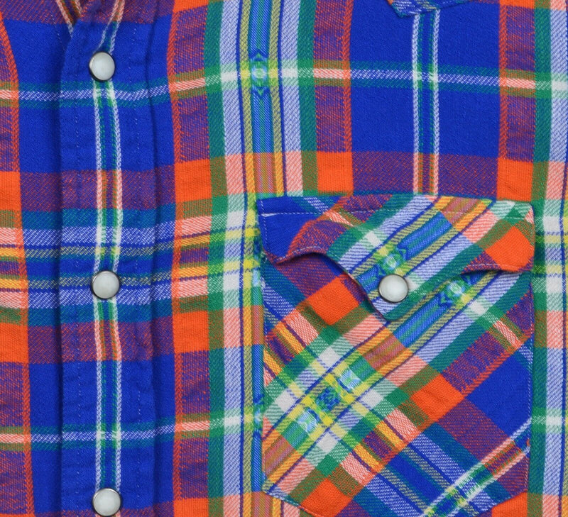 Polo Ralph Lauren Men's 2XL Pearl Snap Blue Orange Plaid Aztec Flannel Shirt