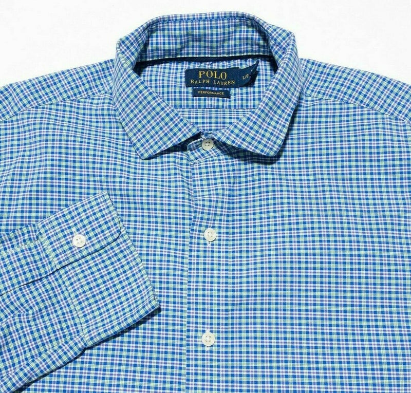 Polo Ralph Lauren Performance Shirt Large Men's Long Sleeve Blue Check Wicking