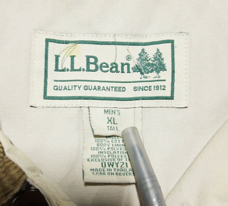 L.L. Bean Men XLT (XL Tall) Beige Canvas Quilt-Lined Thinsulate Barn Chore Coat