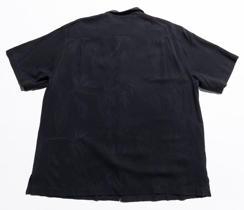 Tommy Bahama Silk Hawaiian Shirt Men's XL Aloha Camp Solid Black Palm Textured