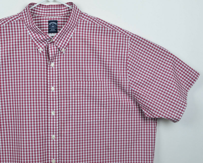Brooks Brothers Men's Sz 3XL Non-Iron Red Plaid Button-Down Short Sleeve Shirt
