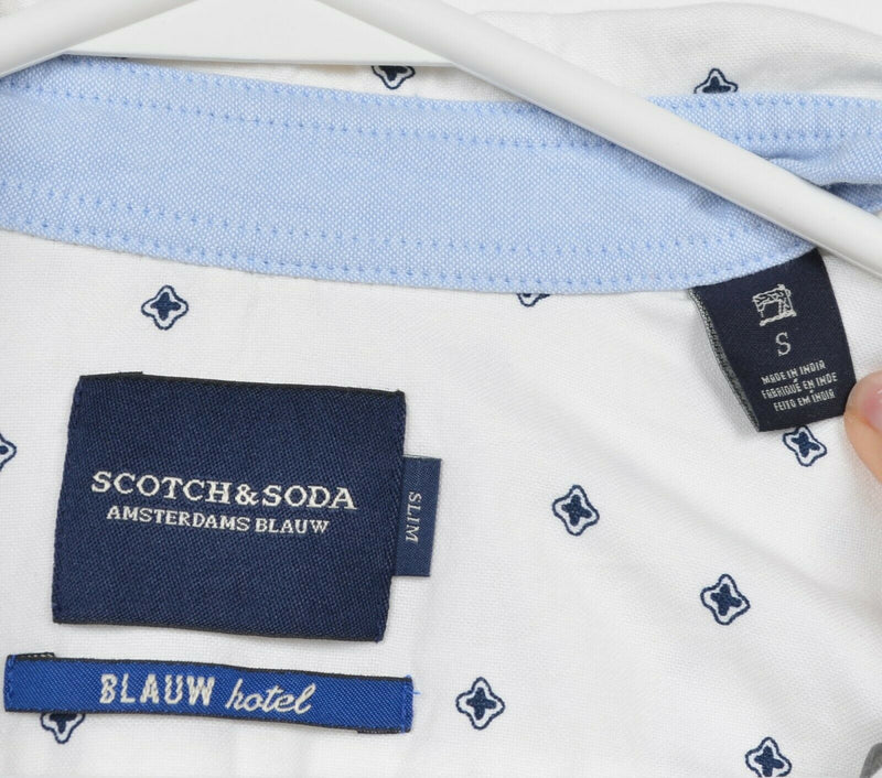 Scotch & Soda Men's Small Slim Fit White Geometric Blauw Hotel Button-Down Shirt