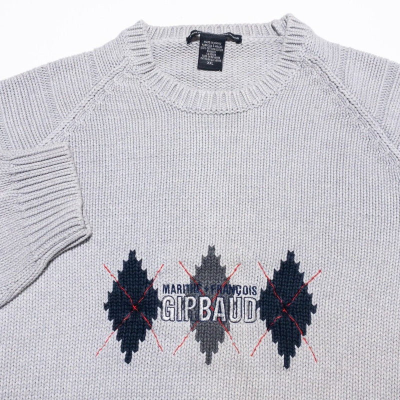 Marithe Francois Girbaud Sweater Mens 2XL Vintage 90s Logo Spell Out Argyle Gray