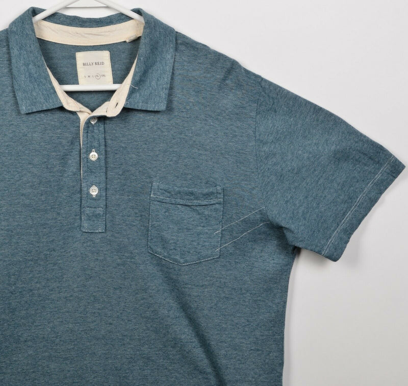 Billy Reid Men's XL Blue Micro-Striped Short Sleeve Designer Pocket Polo Shirt