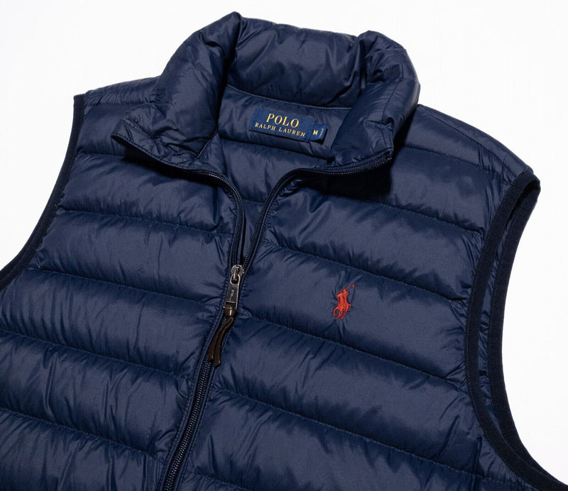 Polo Ralph Lauren Down Puffer Vest Men's Medium Navy Blue Full Zip Preppy Pony