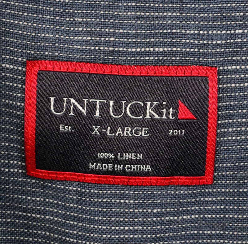 UNTUCKit Men's XL 100% Linen Blue Striped Short Sleeve Button-Front Shirt