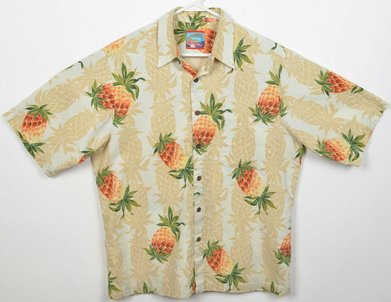 Reyn Spooner Men's Medium Pineapple Graphic Floral Fruit Hawaiian Aloha Shirt