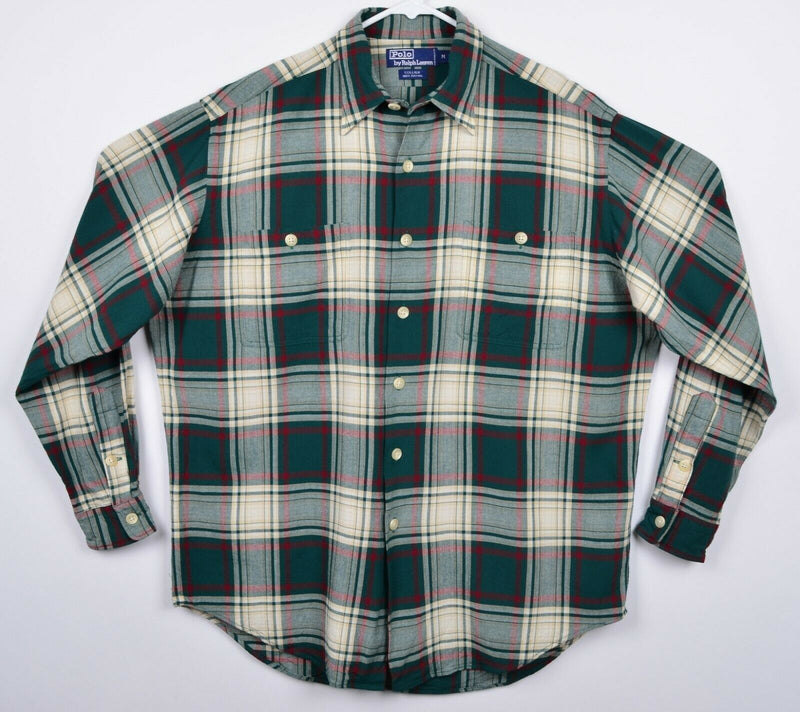 Polo Ralph Lauren Men's Medium Rayon "Collier" Forest Green Tartan Plaid Shirt