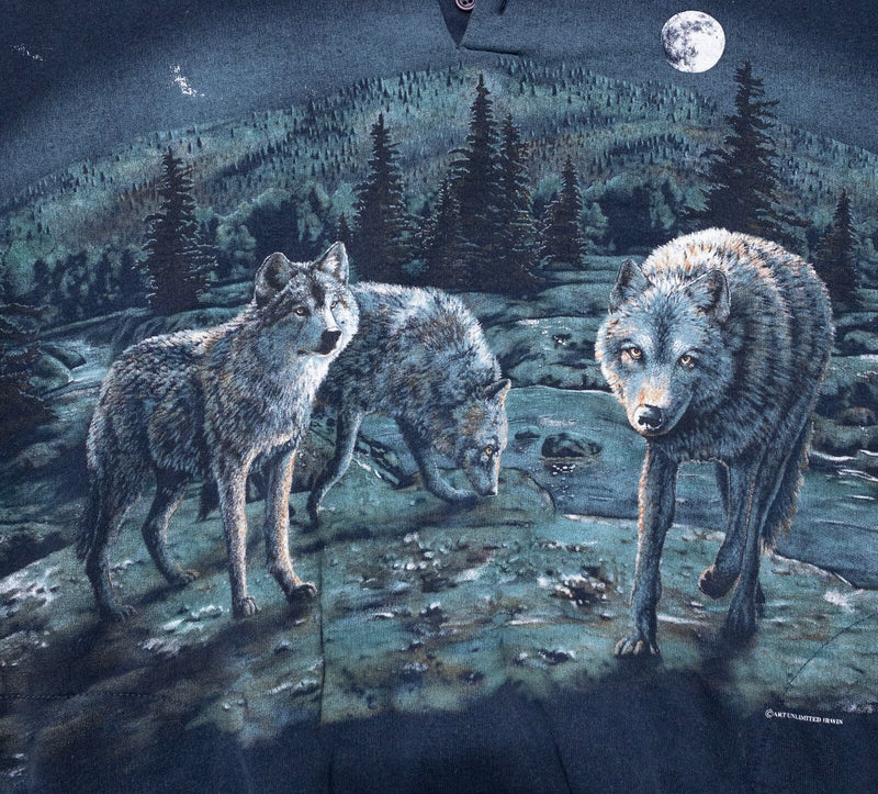 Vintage Art Unlimited Sweatshirt Mens XL 90s Wolf All Over Irwin Grandpa AU Gold