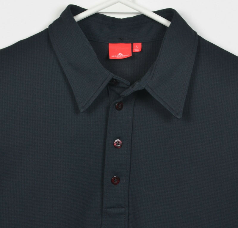 J. Lindeberg Men's Large Solid Black Polyester Wicking Golf Polo Shirt