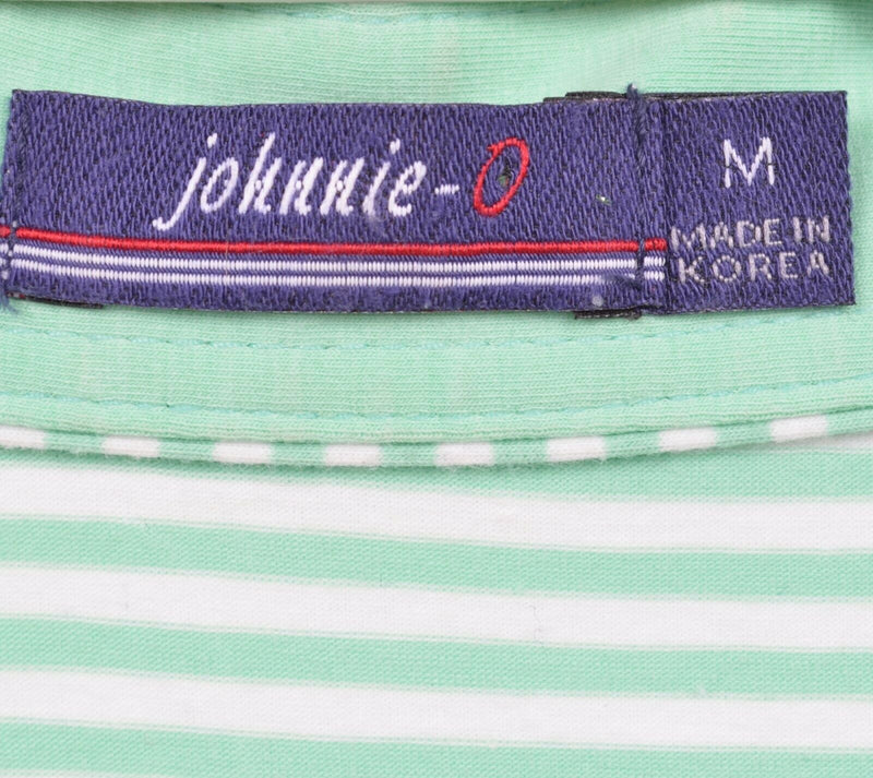 Johnnie-O Men's Medium Green White Striped Cotton Spandex Logo Preppy Polo Shirt