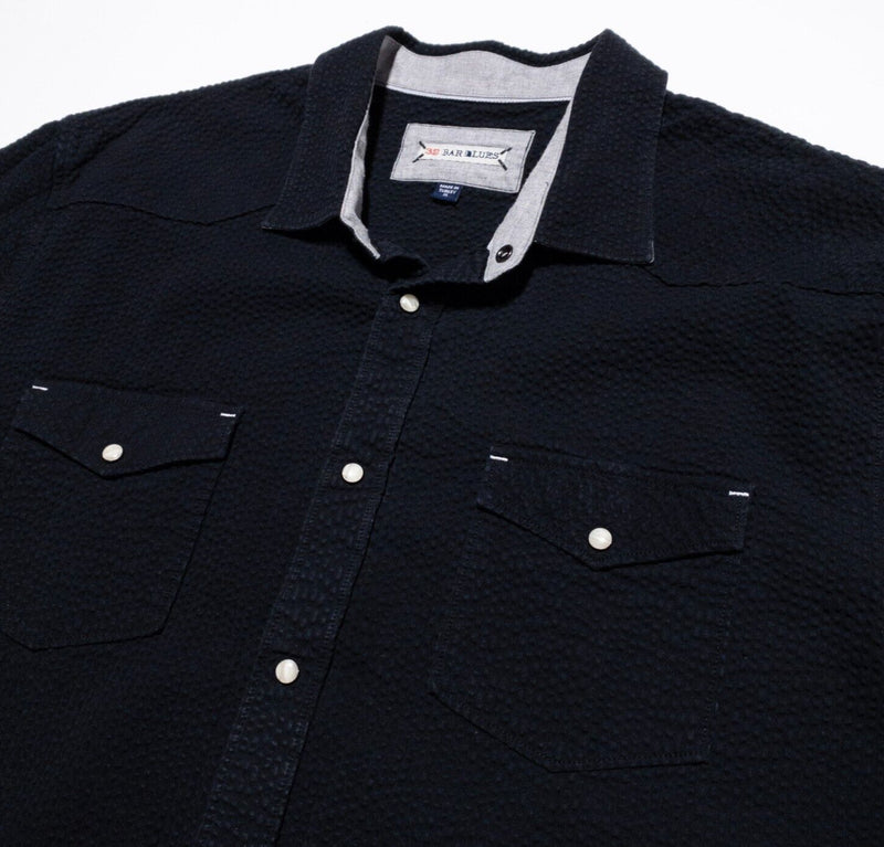 32 Bar Blues Shirt Men's XL Seersucker Solid Black Long Sleeve Button-Front