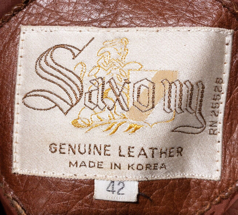 Vintage Saxony Leather Jacket Men's 42 Bomber Brown Full Zip Lined 80s