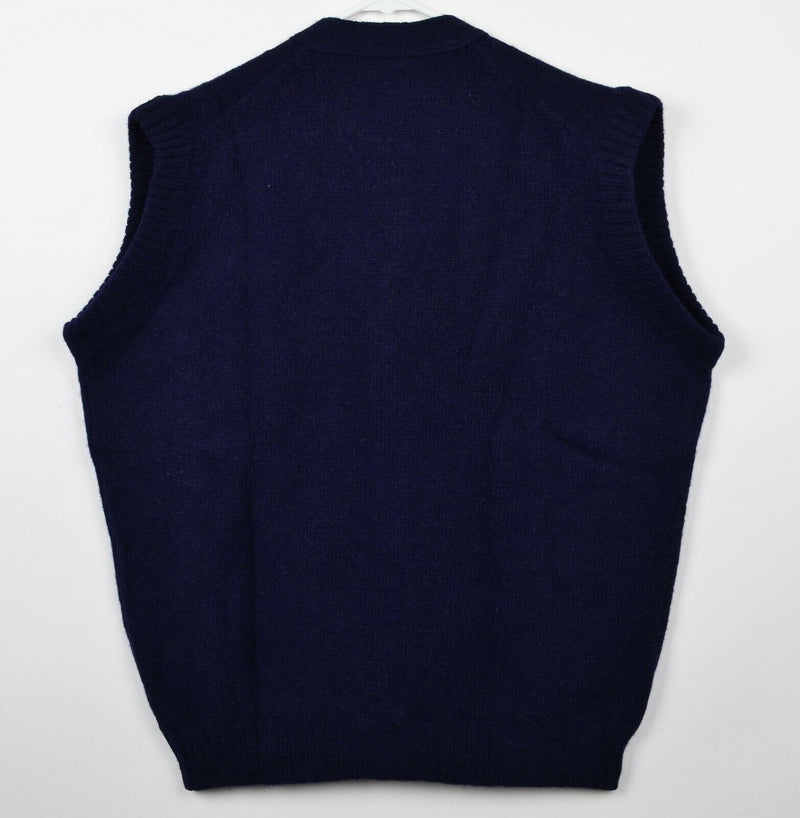 Vintage L.L. Bean Men's XL Camel Hair Lambswool Navy Blue Cardigan Sweater Vest
