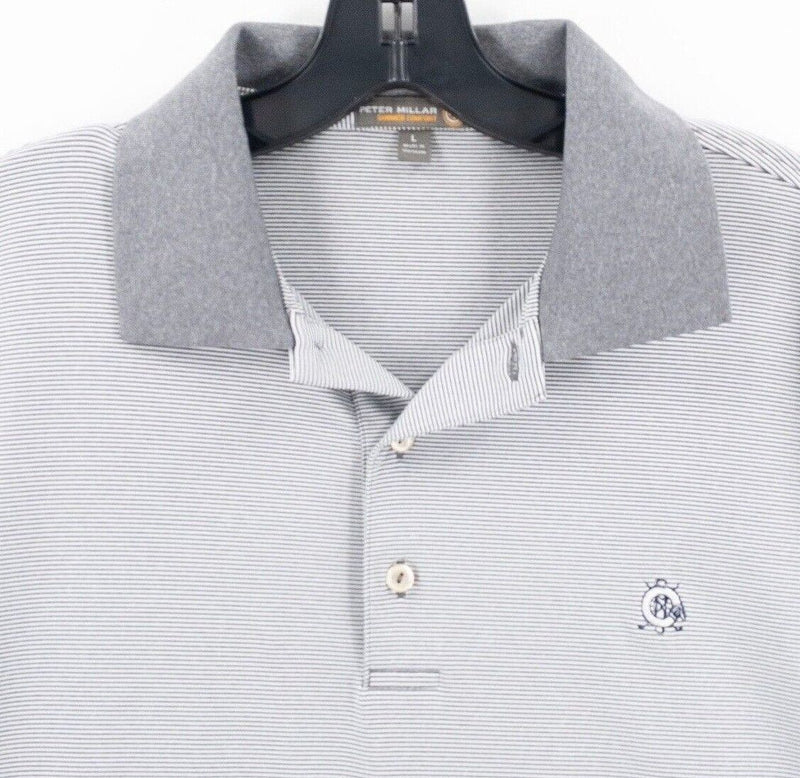 Peter Millar Summer Comfort Large Men's Golf Polo Shirt Gray Striped Wicking