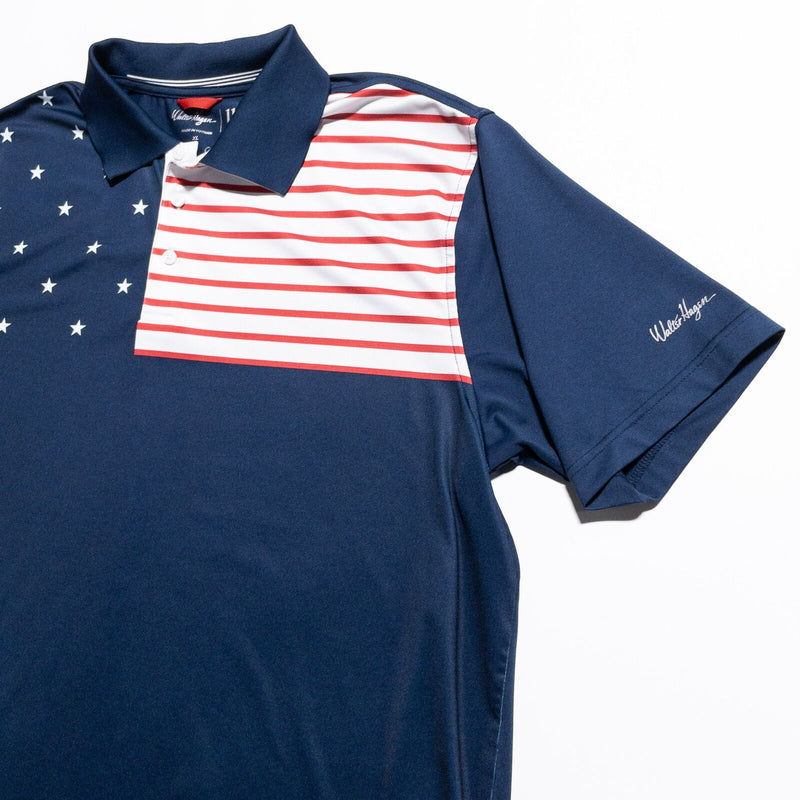 Walter Hagen Golf Polo Shirt Men's XL USA Flag Folds of Honor Blue Wicking
