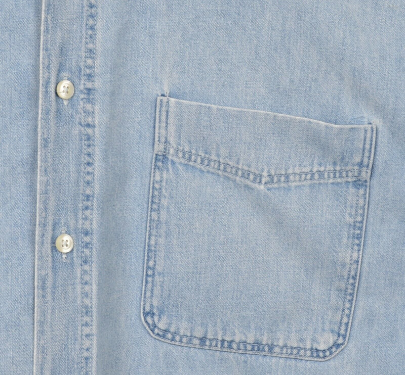 Vintage 90s GAP Men's Large Denim Blue Jean Faded USA Button-Down Shirt