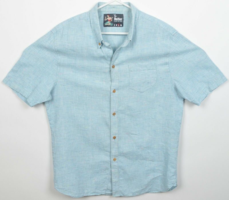 Chubbies The Nutter Men's Large Cotton Linen Blend Blue USA Button-Front Shirt