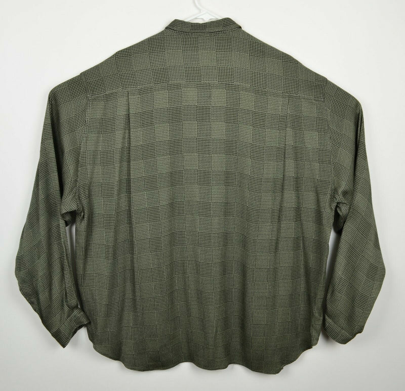 Vtg Giorgio Armani Collezioni Men's XL Rayon Blend Green Geometric Italian Shirt