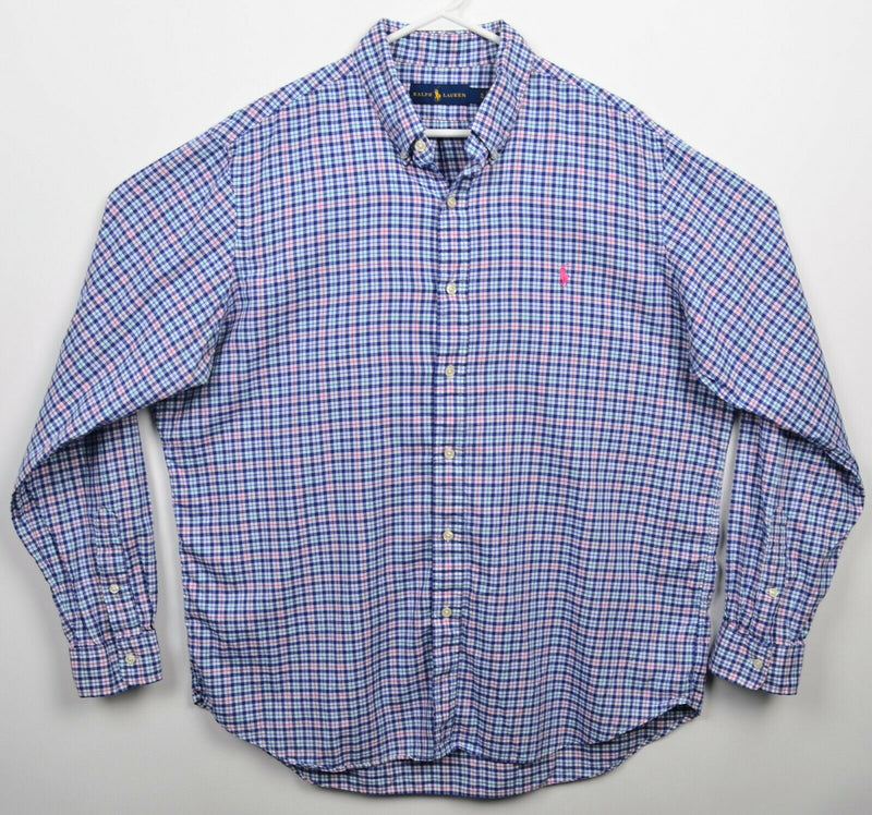 Polo Ralph Lauren Men's XL Navy Blue Pink Plaid Check Pony Button-Down Shirt