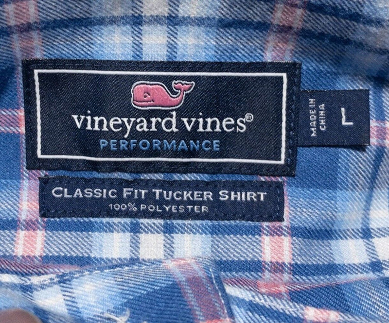 Vineyard Vines Performance Tucker Large Classic Fit Men's Shirt Blue Plaid Whale