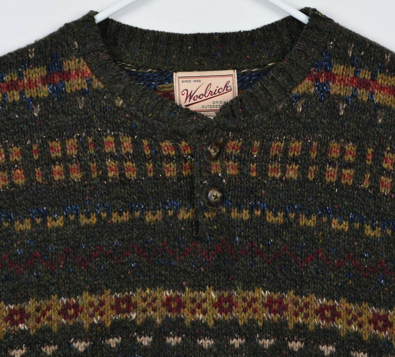 Vintage Woolrich Men's XL Wool Blend Fair Isle Nordic USA Made Henley Sweater
