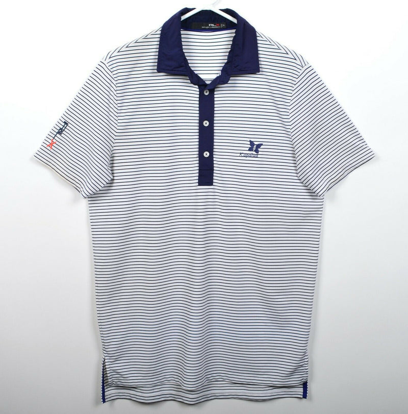 RLX Ralph Lauren Men's Small White Blue Striped Wicking Golf Polo Shirt Kapalua