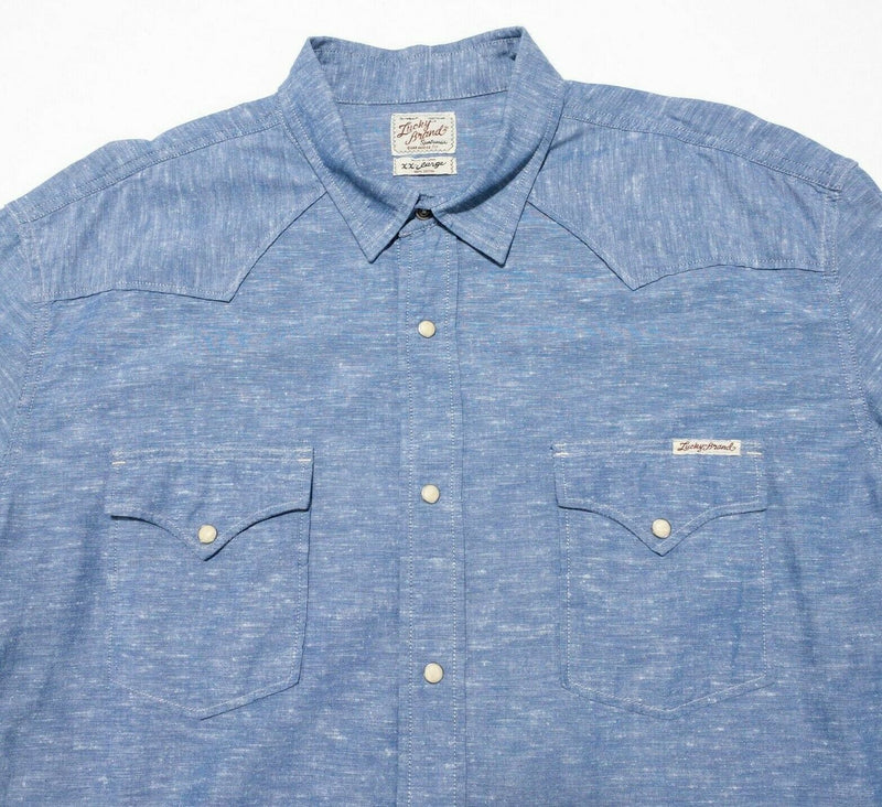 Lucky Brand Pearl Snap Shirt Men's 2XL Western Rockabilly Blue Long Sleeve