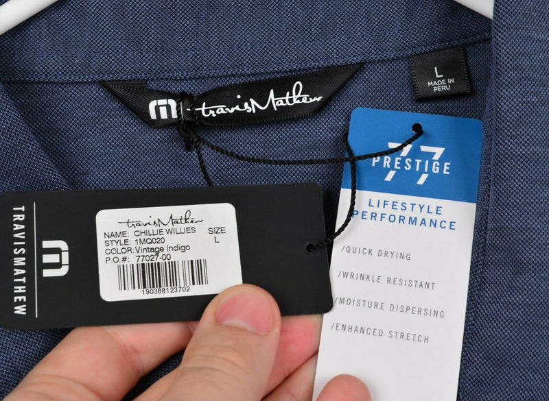Travis Mathew Men's Sz Large Blue Gray Striped Pima Cotton Poly Golf Polo Shirt