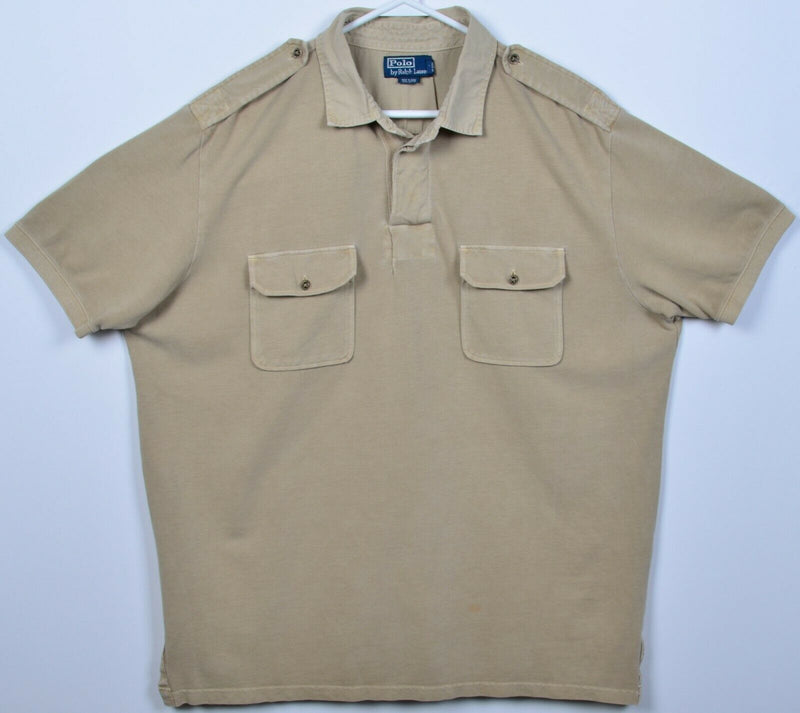 Polo Ralph Lauren Men's XL Shoulder Epaulets Pockets Military Safari Polo Shirt