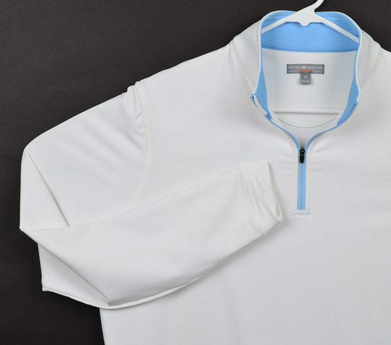 Peter Millar Wicking Men's Medium Solid White 1/4 Zip Lightweight Golf Jacket
