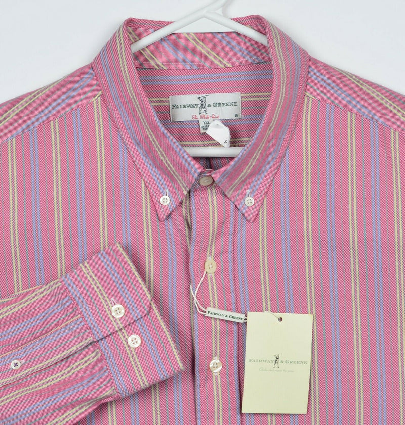 Fairway & Greene Men's 2XL Pink Striped Golf Panama Oxford Button-Down Shirt