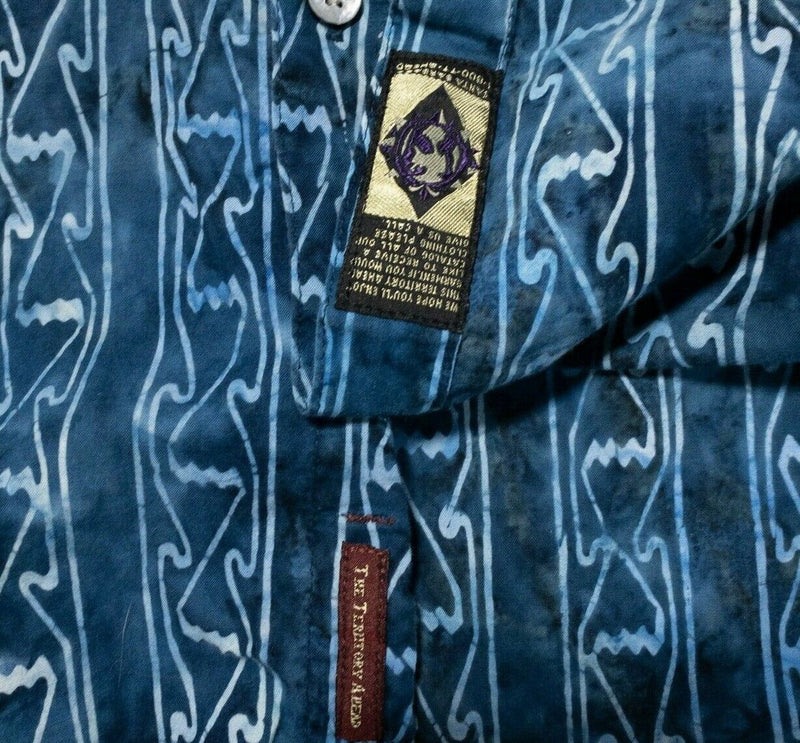 Territory Ahead Mens Large Shirt Blue Geometric Tie Dye Vintage 90s Short Sleeve