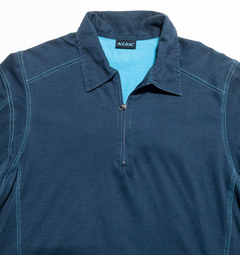Kuhl Polo Shirt Men's Medium Pullover 1/4 Zip Collared Solid Navy Blue Casual