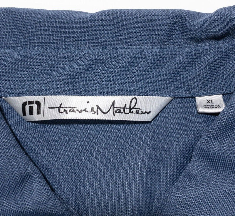 Travis Mathew Polo XL Men's Shirt Golf Chest Stripe Blue Polyester Wicking Logo