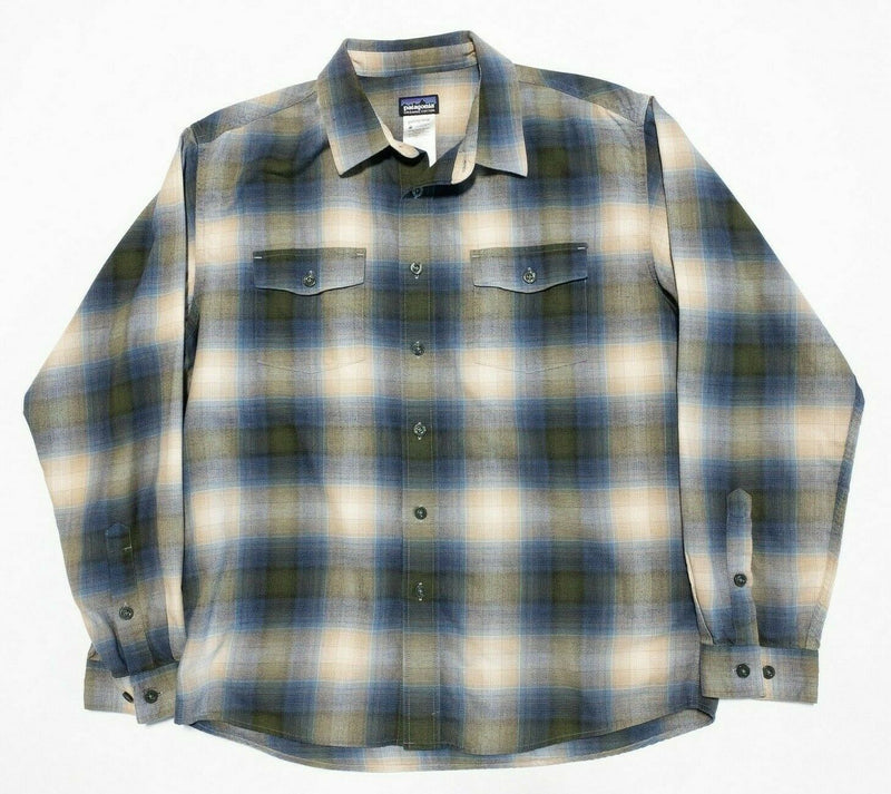 Patagonia Men's Long-Sleeved Buckshot Shirt Green Blue Plaid Men's Medium