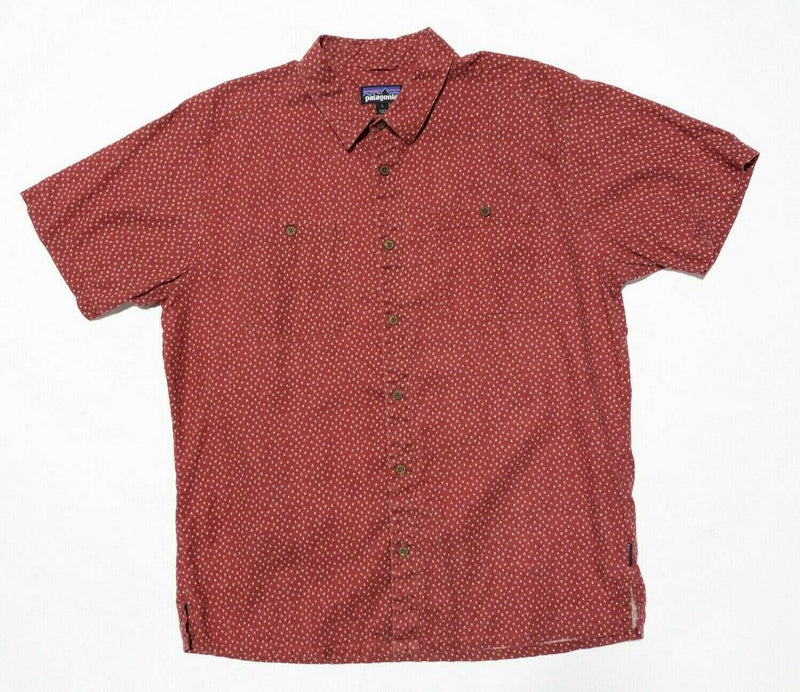 Patagonia Men's Back Step Shirt Large Hemp Blend Red Geometric Short Sleeve
