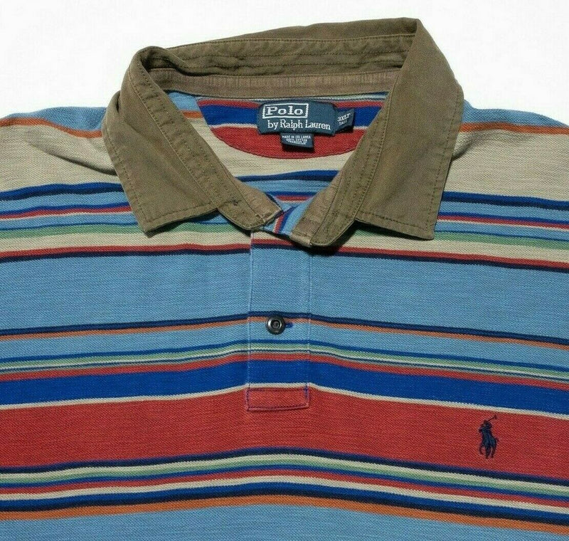 Polo Ralph Lauren 3XLT Men Polo Shirt Multi-Color Striped Blue Red Short Sleeve