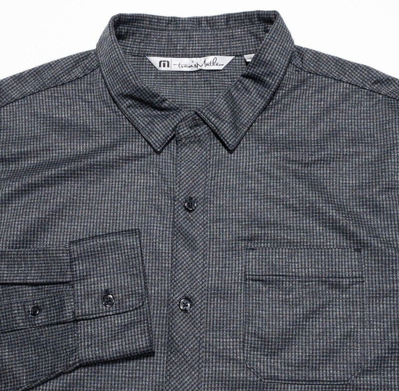 Travis Mathew Button-Up Shirt Large Men Long Sleeve Gray Check Polyester Wicking