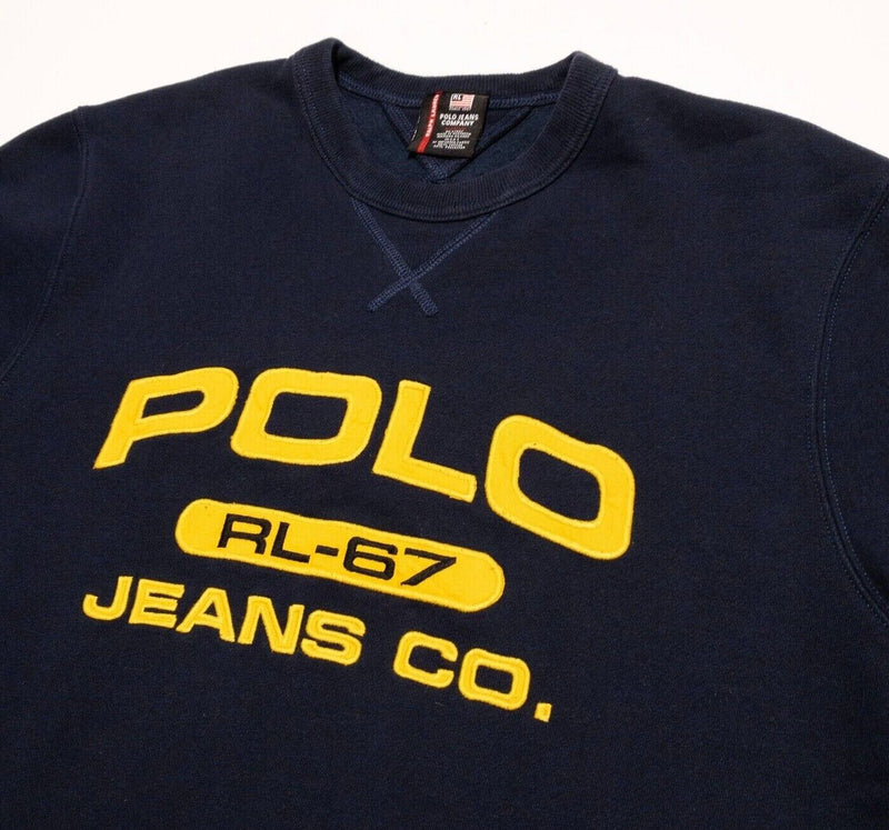 Ralph Lauren Polo Jeans Sweatshirt Men's Medium Vintage 90s Crew Neck Navy Blue