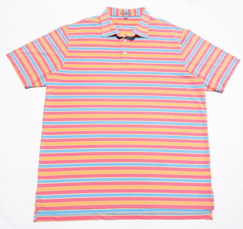 Peter Millar Summer Comfort Polo 2XL Mens Shirt Pink Orange Striped Wicking Golf