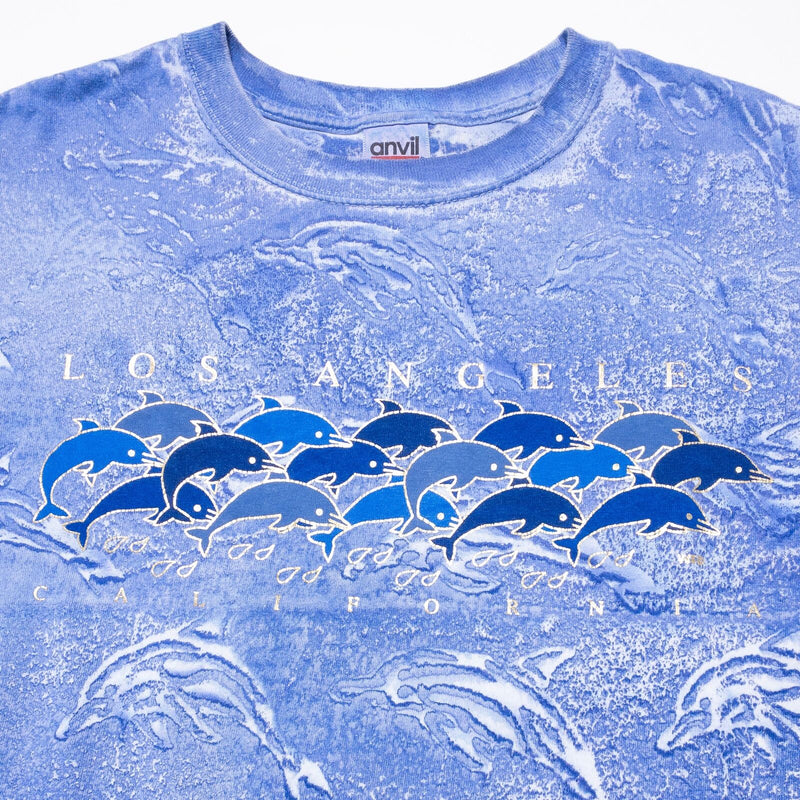 Vintage Dolphin T-Shirt Men Medium Los Angeles Tourist Blue All Over 90s Tie Dye